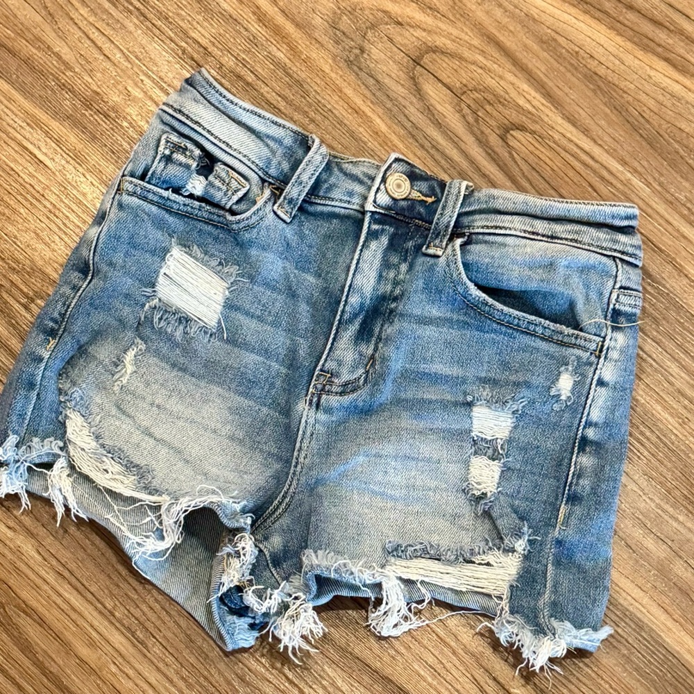 VERVET BY FLYING MONKEY Blue Distressed Jean Shorts